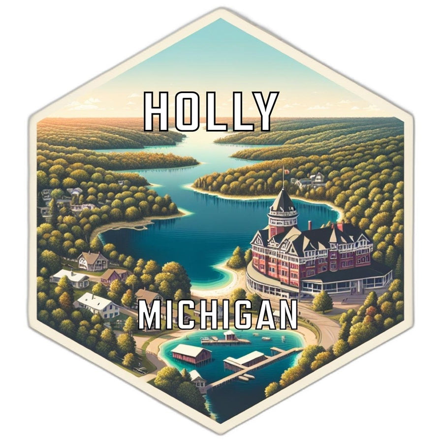 Holly Michigan Souvenir Travel Destination Die Cut Hexagon Fridge Magnet Image 1