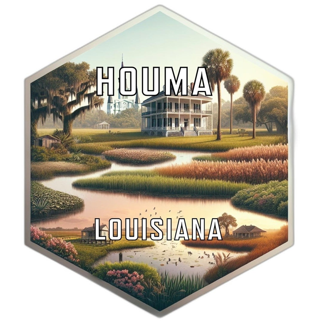 Houma Louisiana Souvenir Travel Destination Die Cut Hexagon Fridge Magnet Image 1