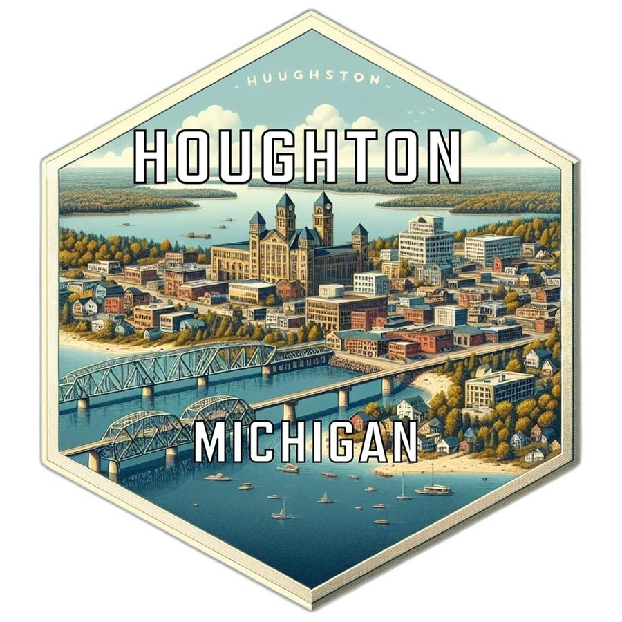 Houghton Michigan Souvenir Travel Destination Die Cut Hexagon Fridge Magnet Image 1