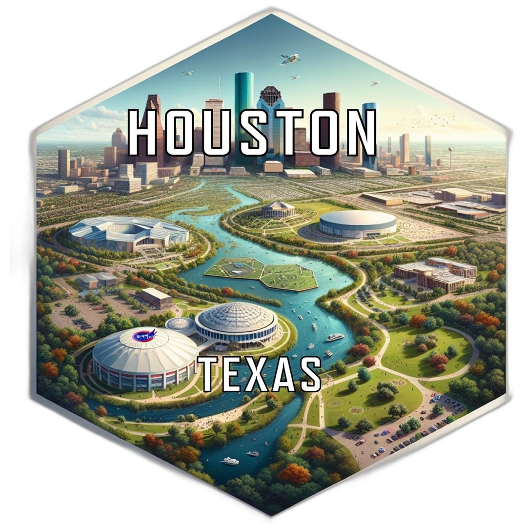 Houston Texas Souvenir Travel Destination Die Cut Hexagon Fridge Magnet Image 1