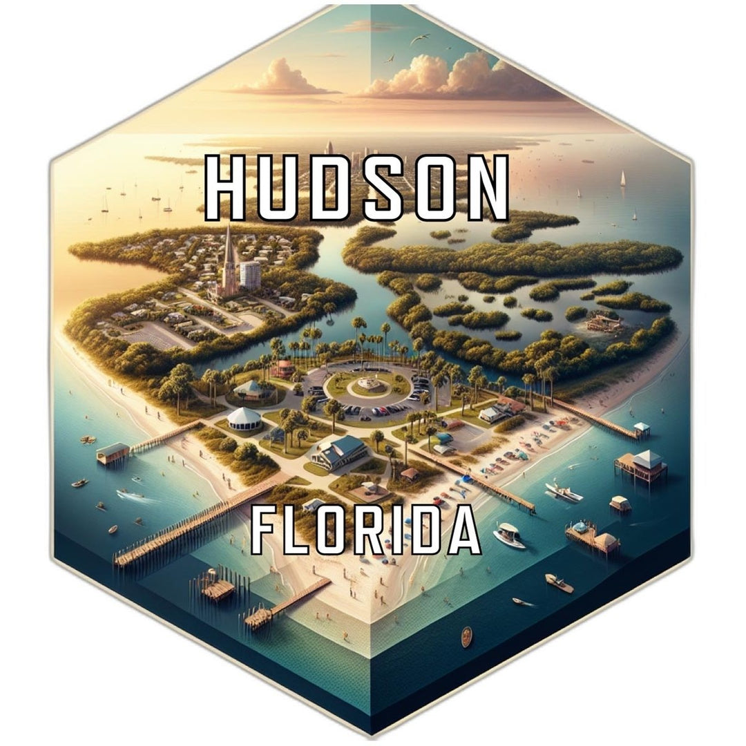 Hudson Florida Souvenir Travel Destination Die Cut Hexagon Fridge Magnet Image 1