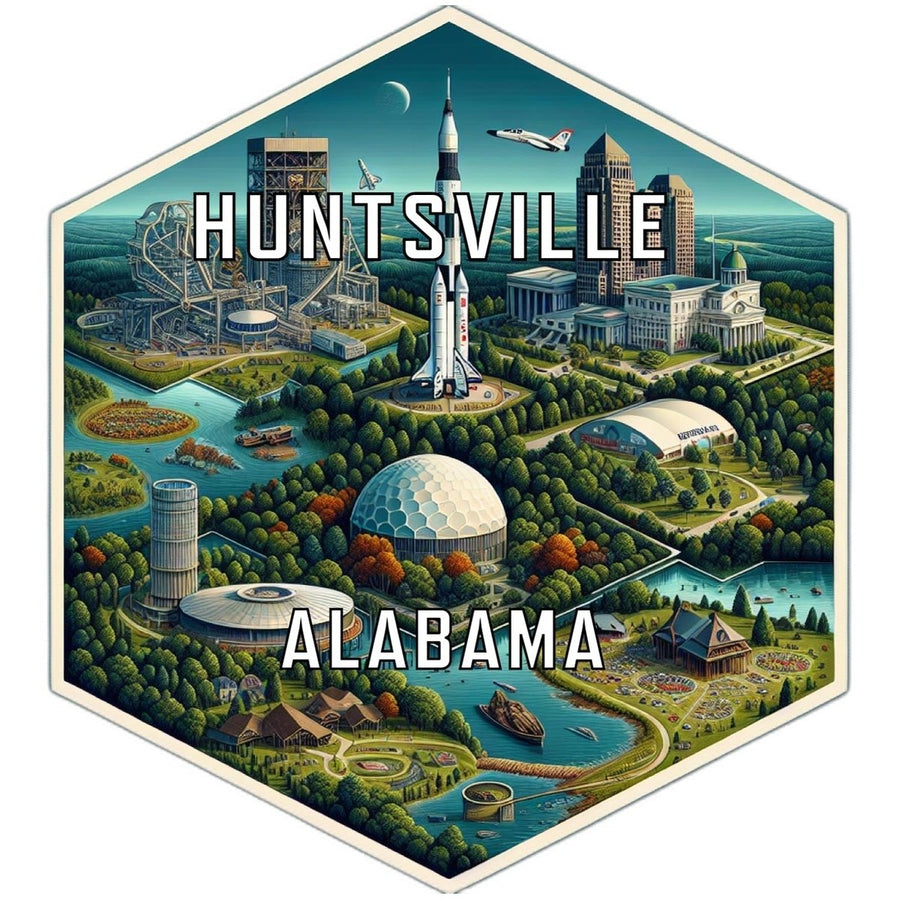 Huntsville Alabama Souvenir Travel Destination Die Cut Hexagon Fridge Magnet Image 1