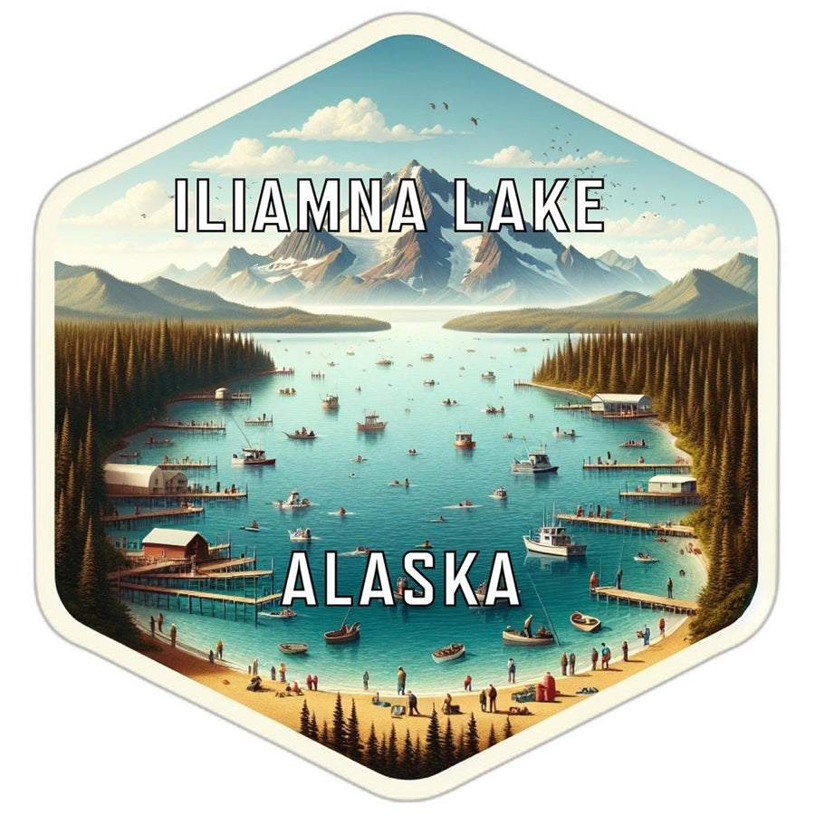 Iliamna Lake Alaskac Souvenir Travel Destination Die Cut Hexagon Fridge Magnet Image 1