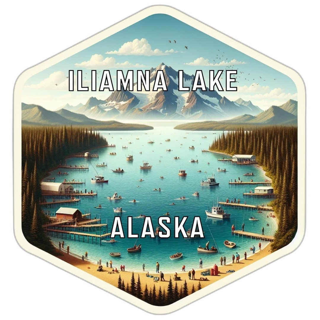 Iliamna Lake Alaska Souvenir Travel Destination Die Cut Hexagon Fridge Magnet Image 1