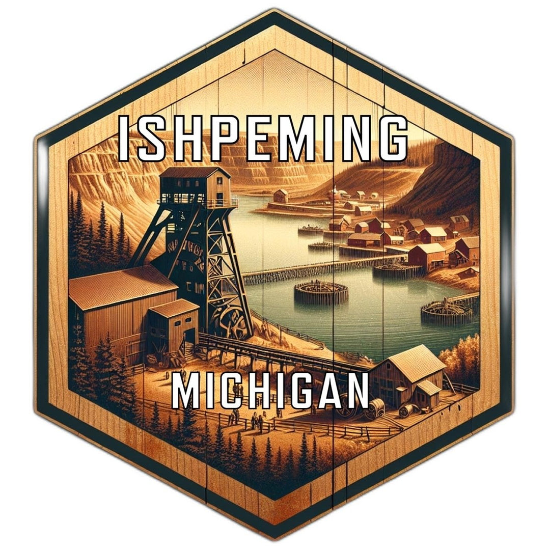 Ishpeming Michigan Souvenir Travel Destination Die Cut Hexagon Fridge Magnet Image 1