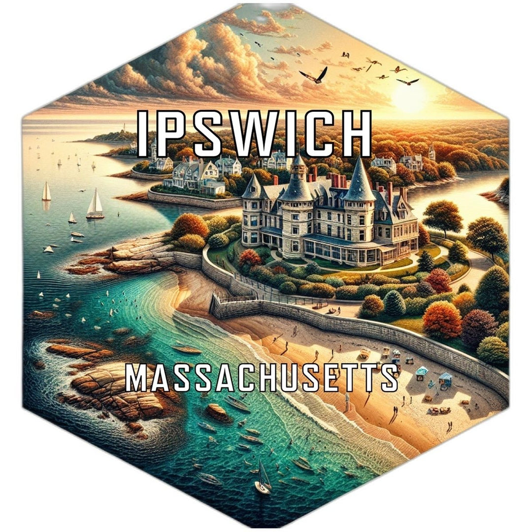 Ipswich Massachusetts Souvenir Travel Destination Die Cut Hexagon Fridge Magnet Image 1