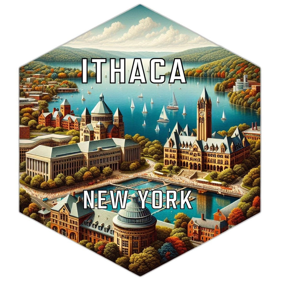 Ithaca York Souvenir Travel Destination Die Cut Hexagon Fridge Magnet Image 1