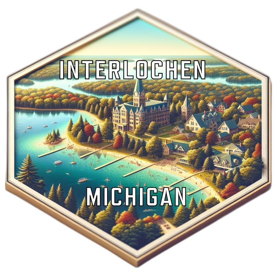 Interlochen Michigan Souvenir Travel Destination Die Cut Hexagon Fridge Magnet Image 1