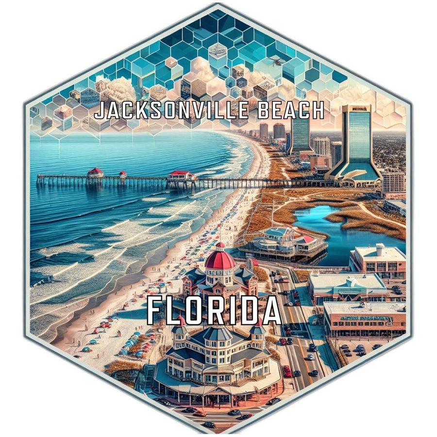 Jacksonville Beach Florida Souvenir Travel Destination Die Cut Hexagon Fridge Magnet Image 1