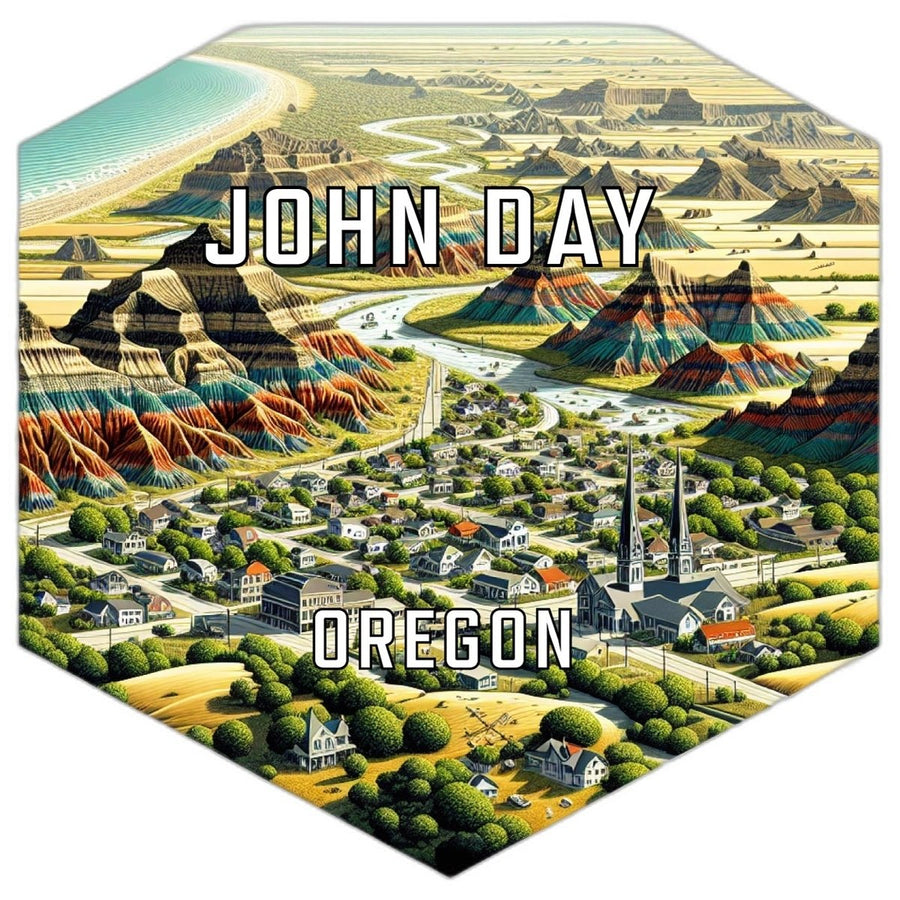 John Day Oregon Souvenir Travel Destination Die Cut Hexagon Fridge Magnet Image 1