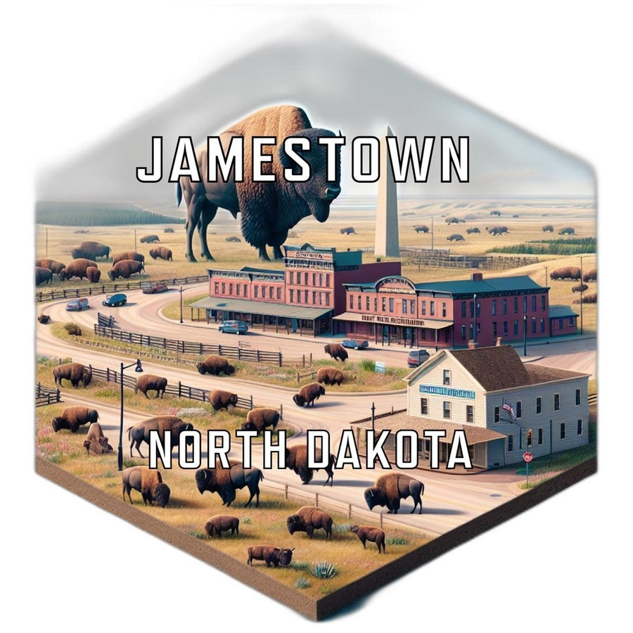 Jamestown North Dakota Souvenir Travel Destination Die Cut Hexagon Fridge Magnet Image 1