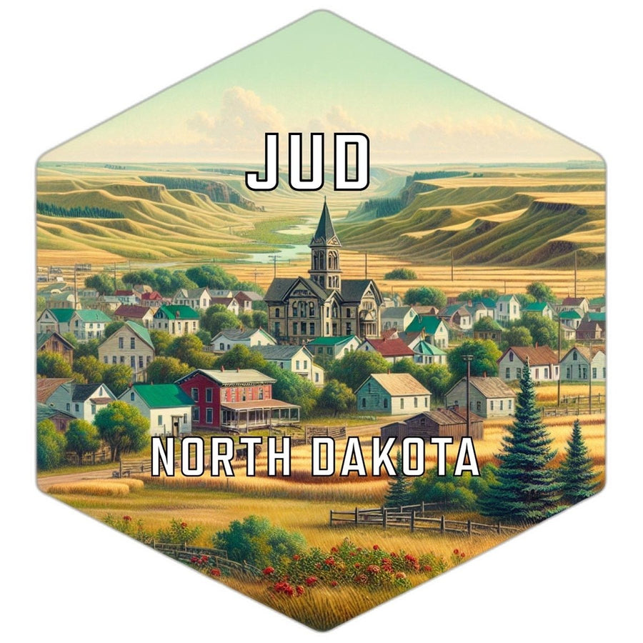 Jud North Dakota Souvenir Travel Destination Die Cut Hexagon Fridge Magnet Image 1