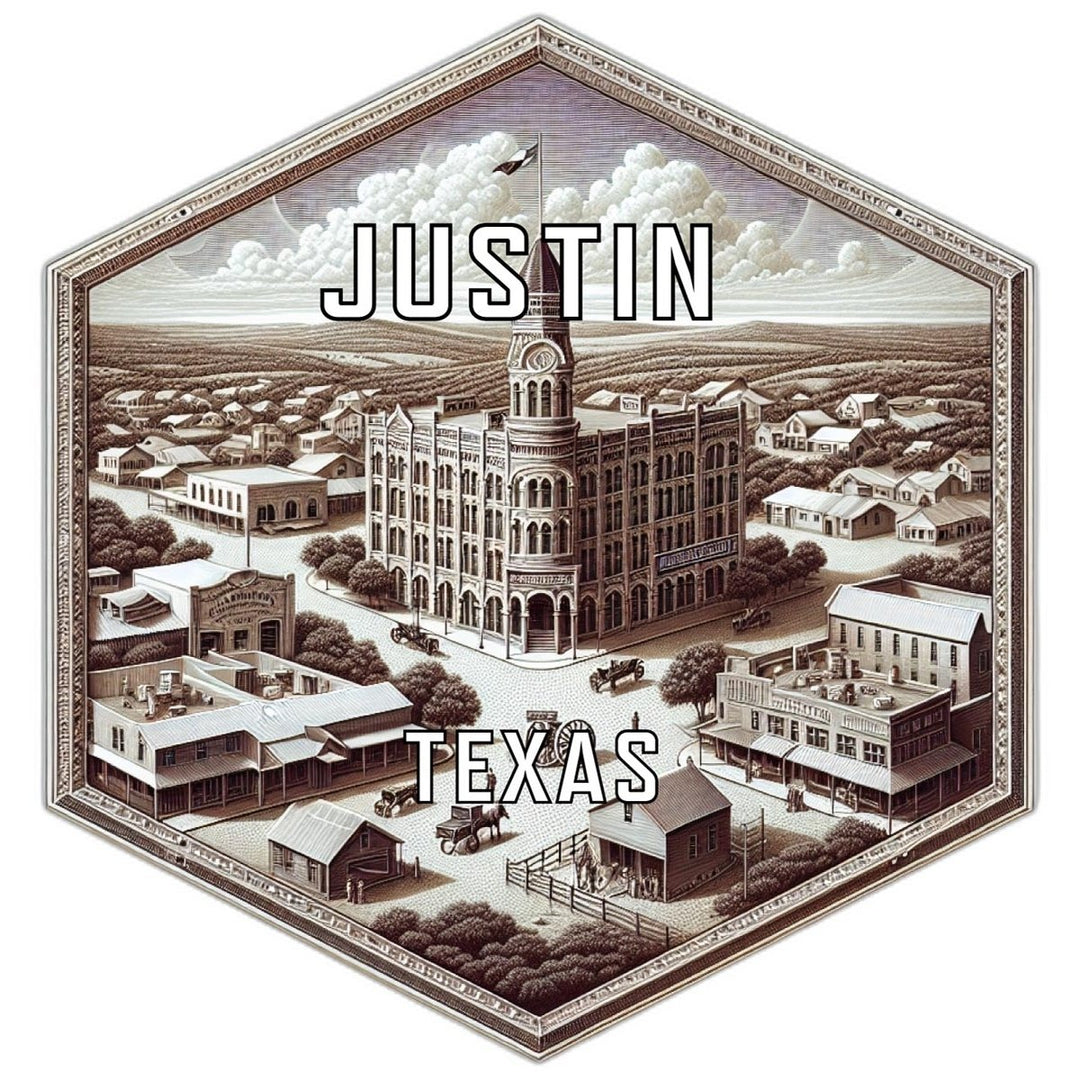 Justin Texas Souvenir Travel Destination Die Cut Hexagon Fridge Magnet Image 1