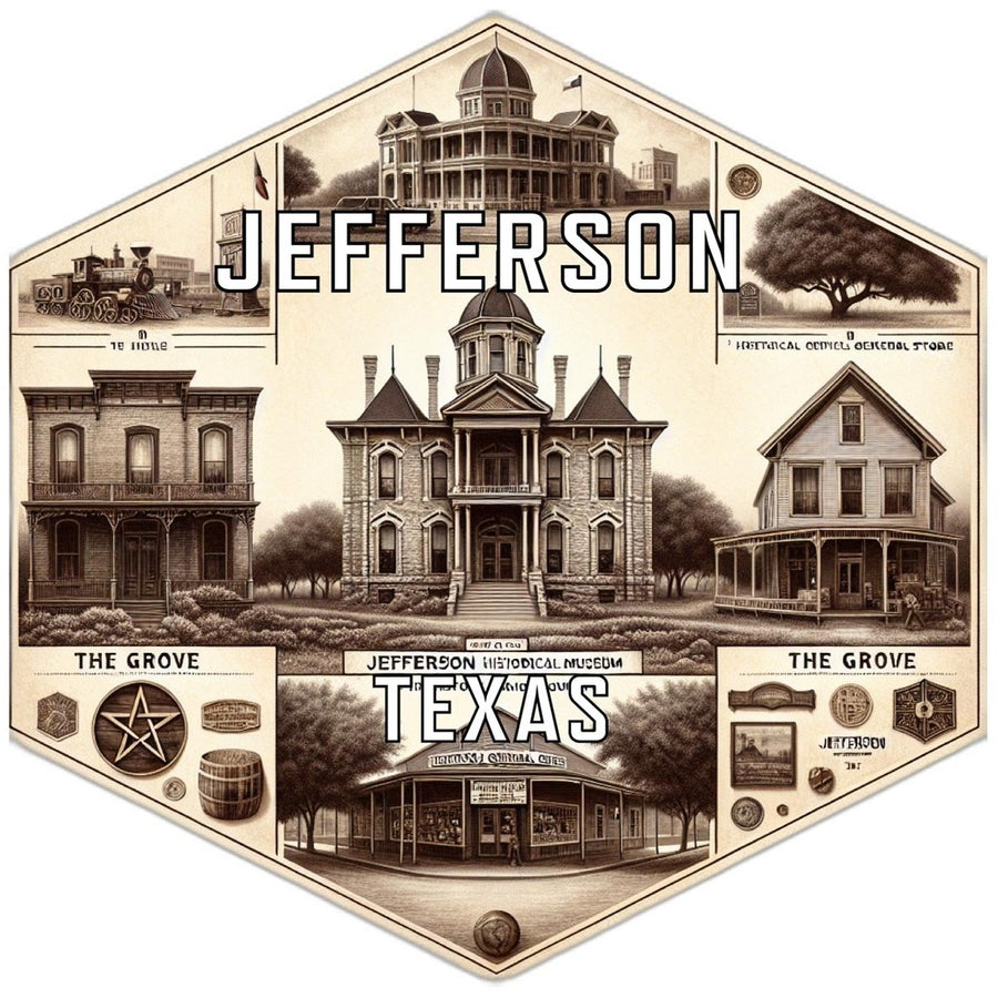 Jefferson Texas Souvenir Travel Destination Die Cut Hexagon Fridge Magnet Image 1