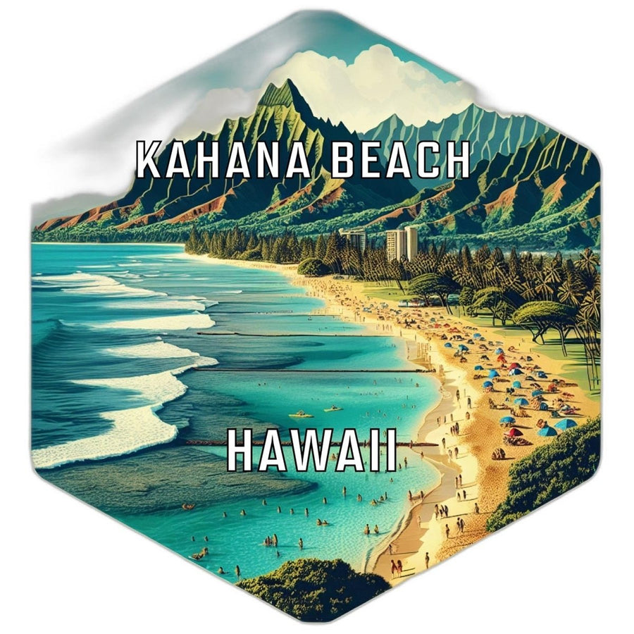 Kahana Beach Hawaii Souvenir Travel Destination Die Cut Hexagon Fridge Magnet Image 1