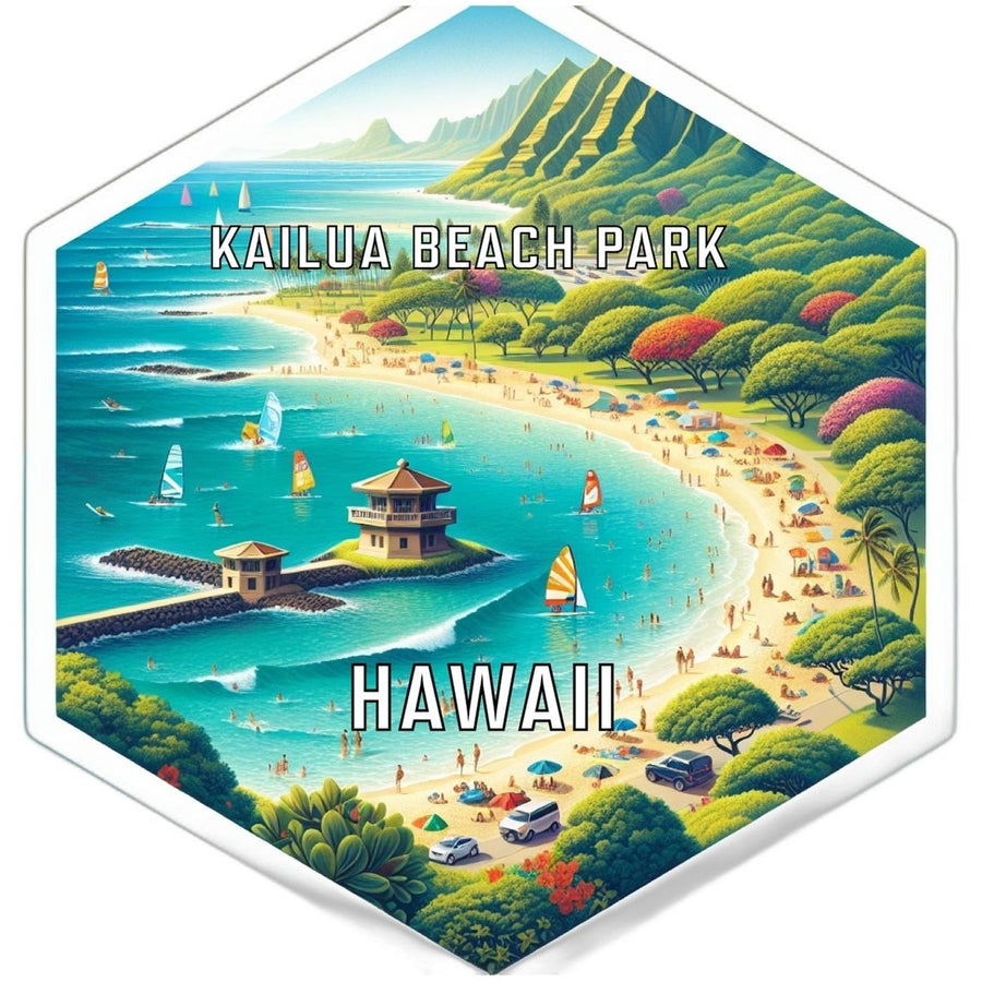 Kailua Beach Park Hawaii Souvenir Travel Destination Die Cut Hexagon Fridge Magnet Image 1