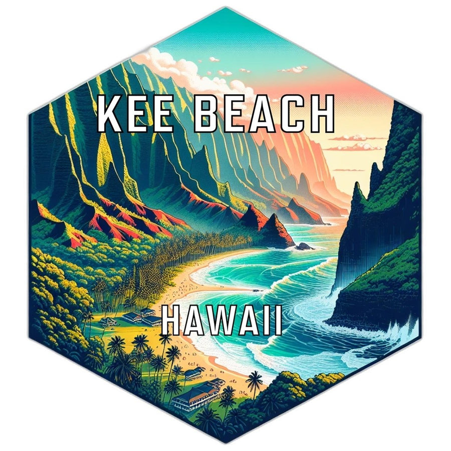 Ke E Beach Hawaii Souvenir Travel Destination Die Cut Hexagon Fridge Magnet Image 1