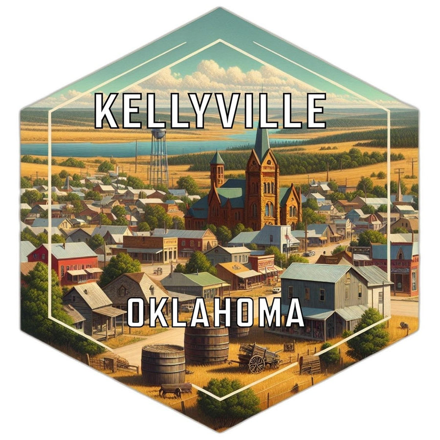 Kellyville Oklahoma Souvenir Travel Destination Die Cut Hexagon Fridge Magnet Image 1