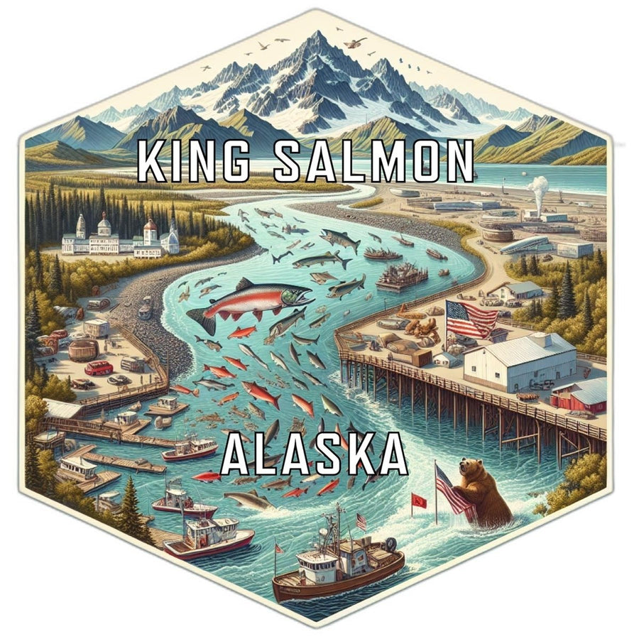 King Salmon Alaska Souvenir Travel Destination Die Cut Hexagon Fridge Magnet Image 1