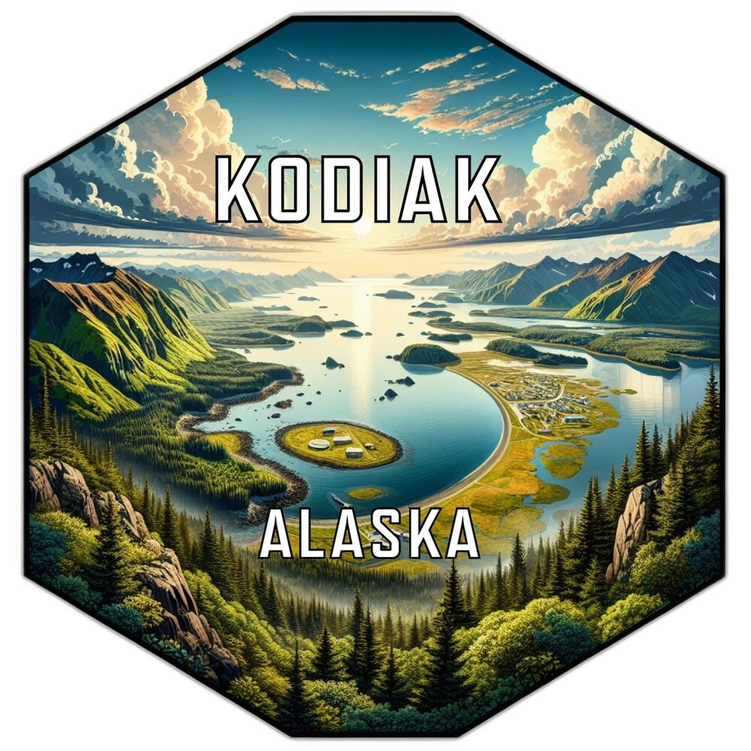 Kodiak Alaska Souvenir Travel Destination Die Cut Hexagon Fridge Magnet Image 1