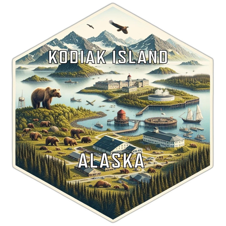 Kodiak Island Alaska Souvenir Travel Destination Die Cut Hexagon Fridge Magnet Image 1