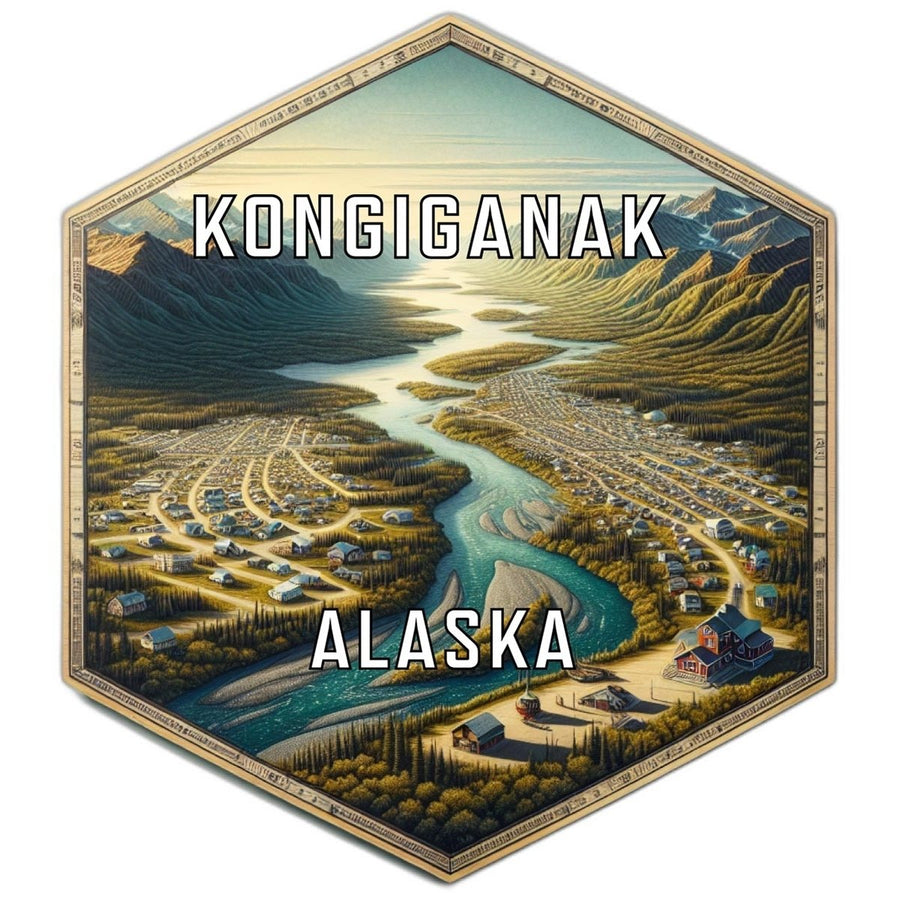 Kongiganak Alaska Souvenir Travel Destination Die Cut Hexagon Fridge Magnet Image 1