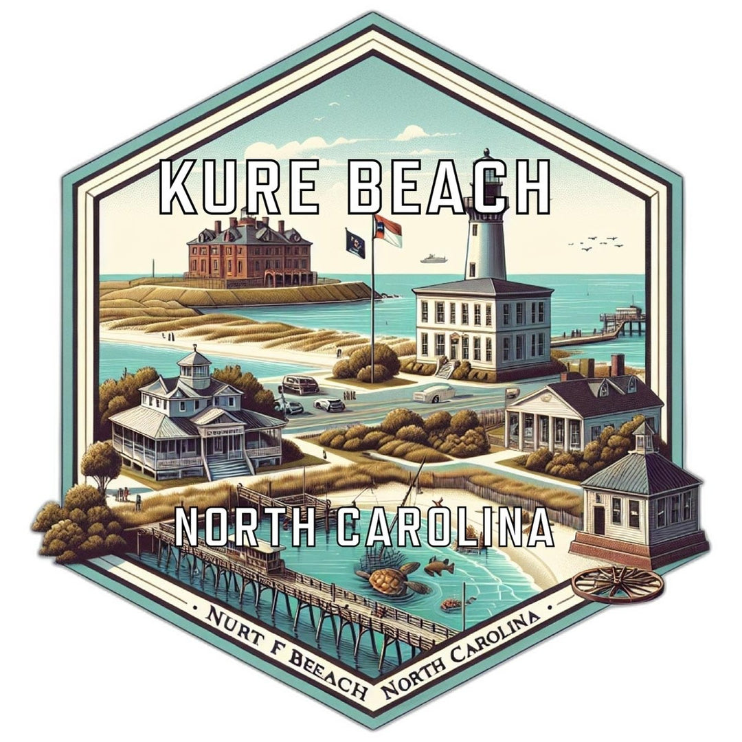 Kure Beach North Carolina Souvenir Travel Destination Die Cut Hexagon Fridge Magnet Image 1