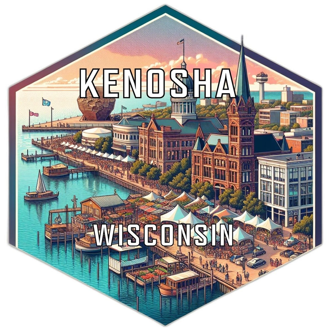 Kenosha Wisconsin Souvenir Travel Destination Die Cut Hexagon Fridge Magnet Image 1