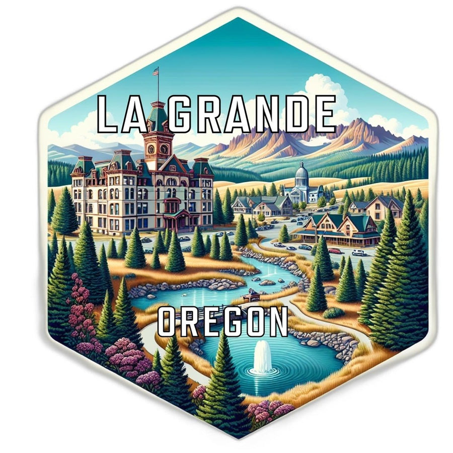 La Grande Oregon Souvenir Travel Destination Die Cut Hexagon Fridge Magnet Image 1