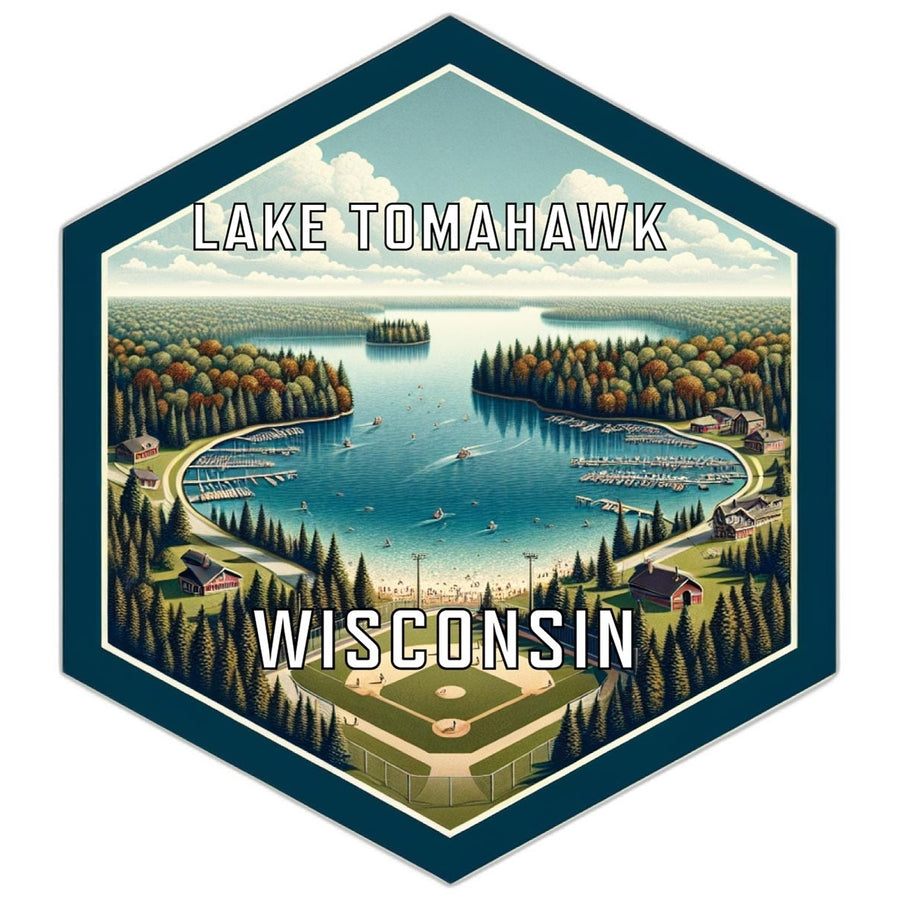 Lake Tomahawk Wisconsin Souvenir Travel Destination Die Cut Hexagon Fridge Magnet Image 1