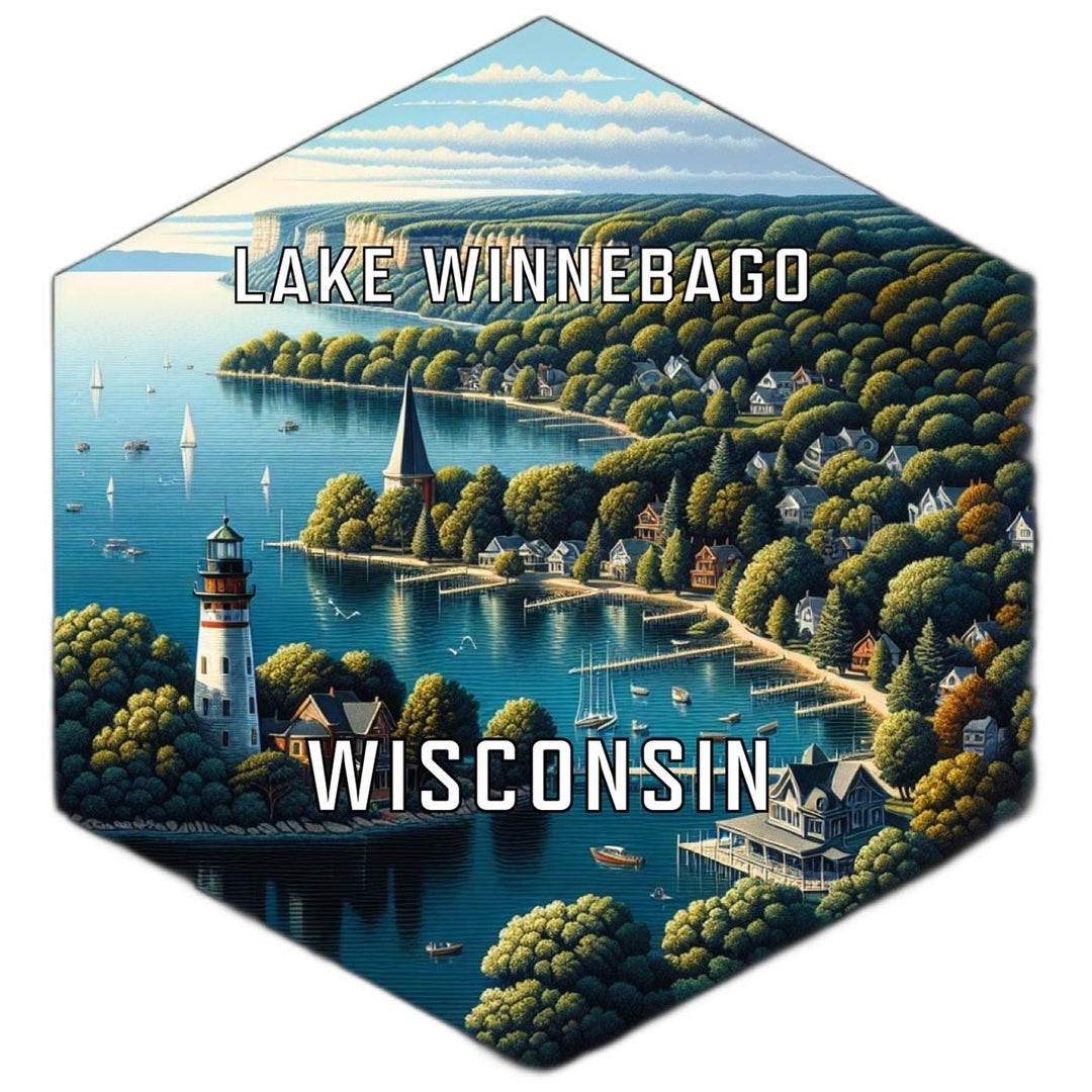 Lake Winnebago Wisconsin Souvenir Travel Destination Die Cut Hexagon Fridge Magnet Image 1