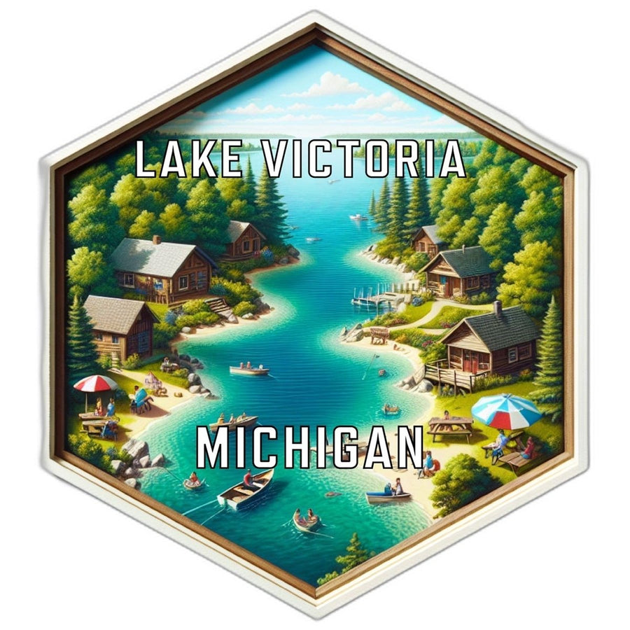 Lake Victoria Michigan Souvenir Travel Destination Die Cut Hexagon Fridge Magnet Image 1