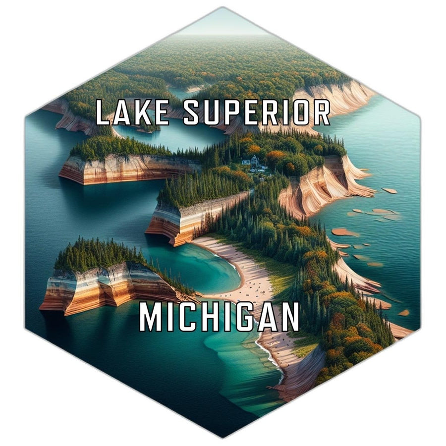 Lake Superior Michigan Souvenir Travel Destination Die Cut Hexagon Fridge Magnet Image 1