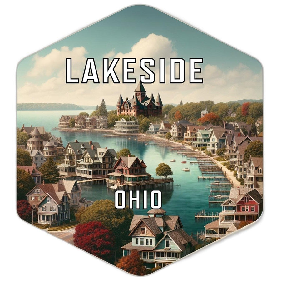 Lakeside Ohio Souvenir Travel Destination Die Cut Hexagon Fridge Magnet Image 1