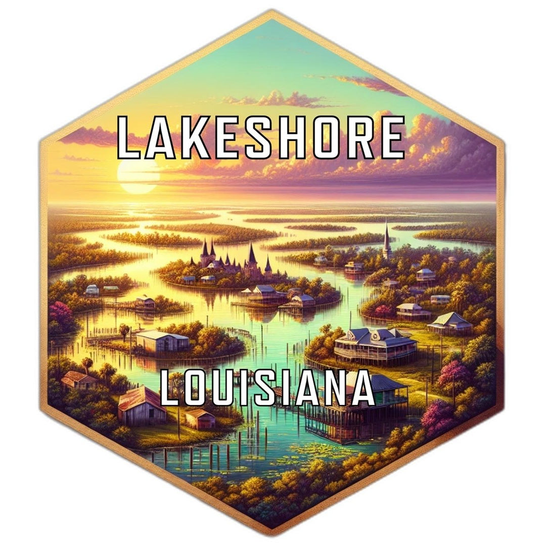 Lakeshore Louisiana Souvenir Travel Destination Die Cut Hexagon Fridge Magnet Image 1