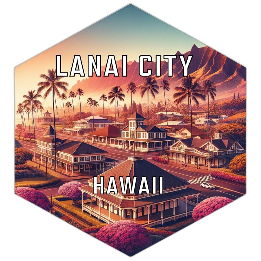 Lanai City Hawaii Souvenir Travel Destination Die Cut Hexagon Fridge Magnet Image 1