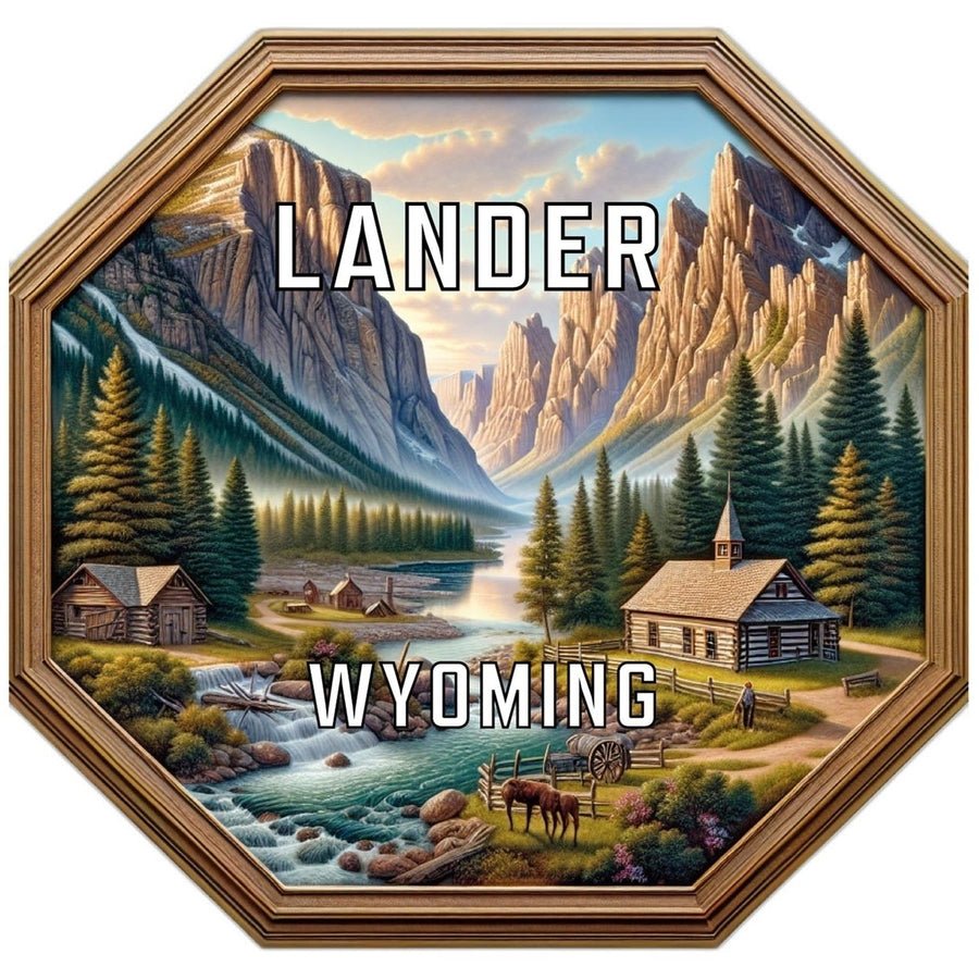 Lander Wyoming Souvenir Travel Destination Die Cut Hexagon Fridge Magnet Image 1