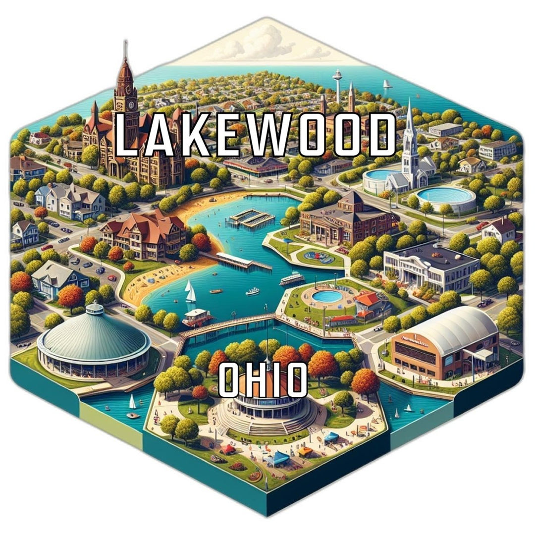 Lakewood Ohio Souvenir Travel Destination Die Cut Hexagon Fridge Magnet Image 1