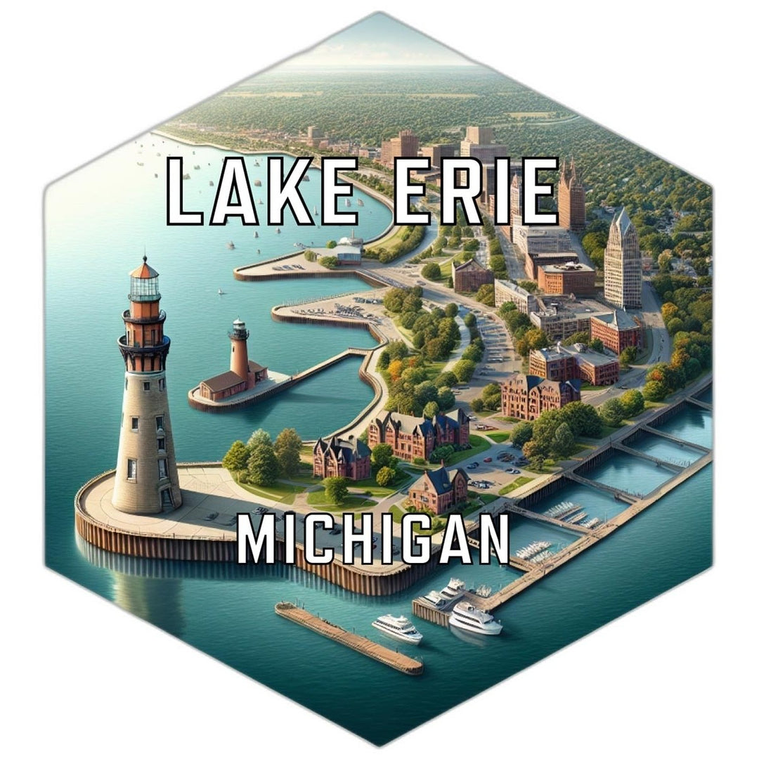 Lake Erie Michigan Souvenir Travel Destination Die Cut Hexagon Fridge Magnet Image 1