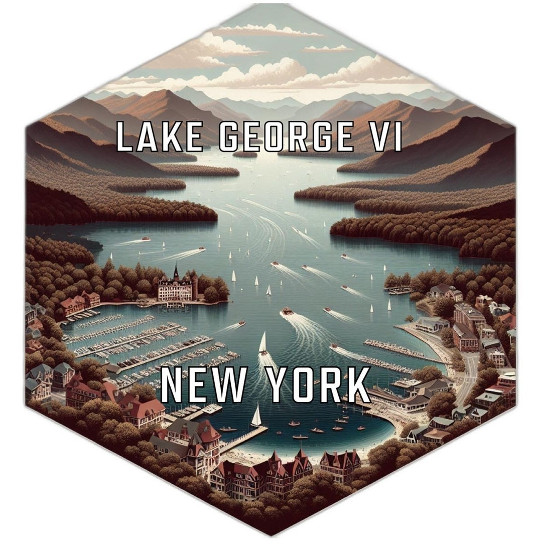 Lake George Vi York Souvenir Travel Destination Die Cut Hexagon Fridge Magnet Image 1