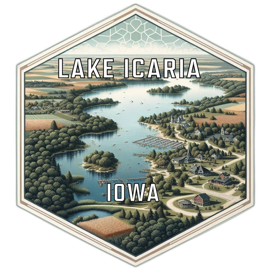 Lake Icaria Iowa Souvenir Travel Destination Die Cut Hexagon Fridge Magnet Image 1