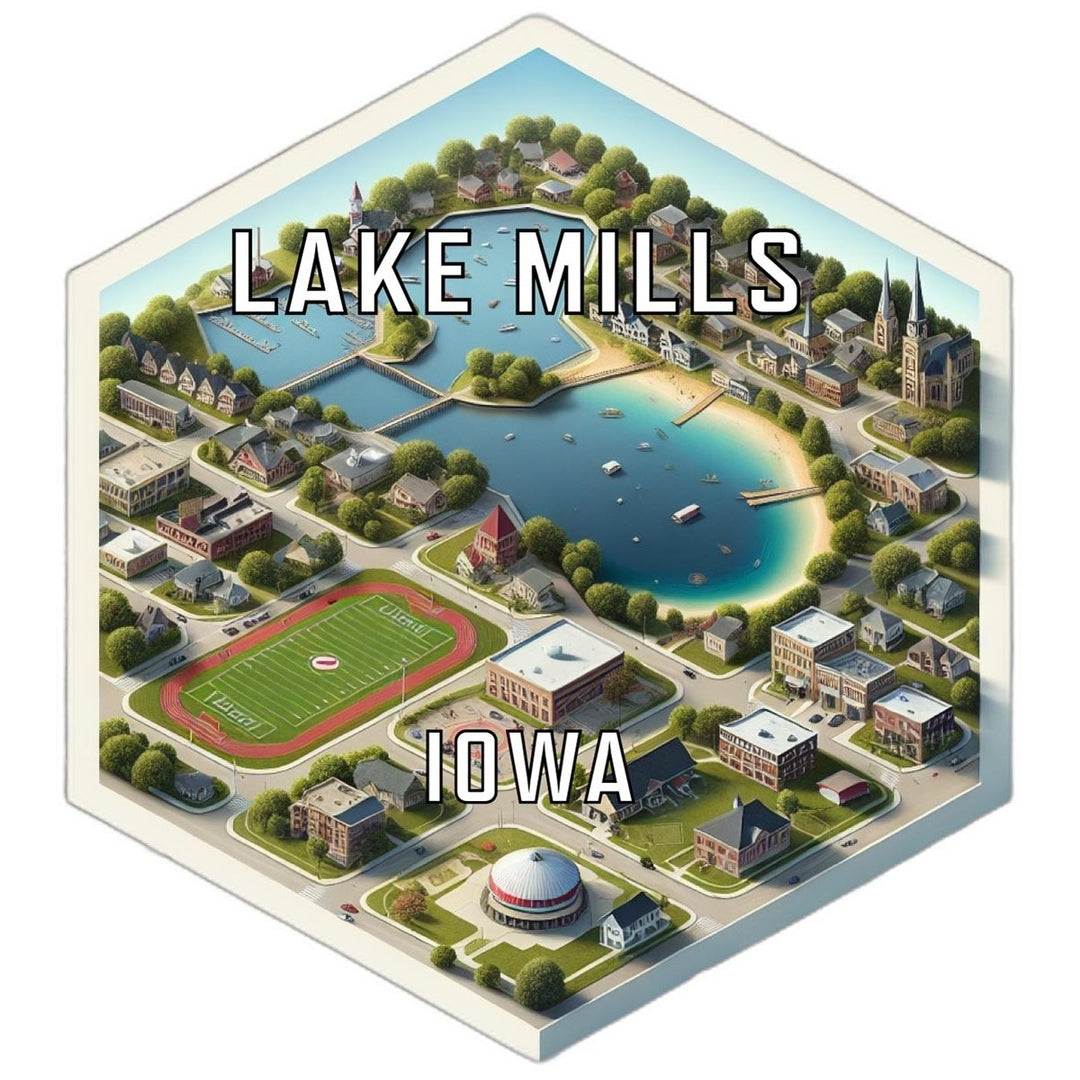 Lake Mills Iowa Souvenir Travel Destination Die Cut Hexagon Fridge Magnet Image 1