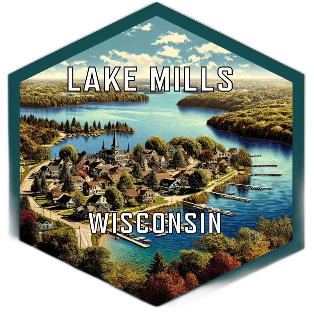 Lake Mills Wisconsin Souvenir Travel Destination Die Cut Hexagon Fridge Magnet Image 1