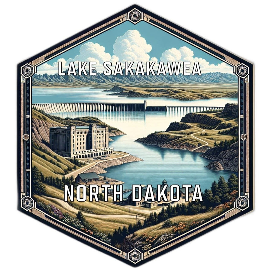 Lake Sakakawea North Dakota Souvenir Travel Destination Die Cut Hexagon Fridge Magnet Image 1