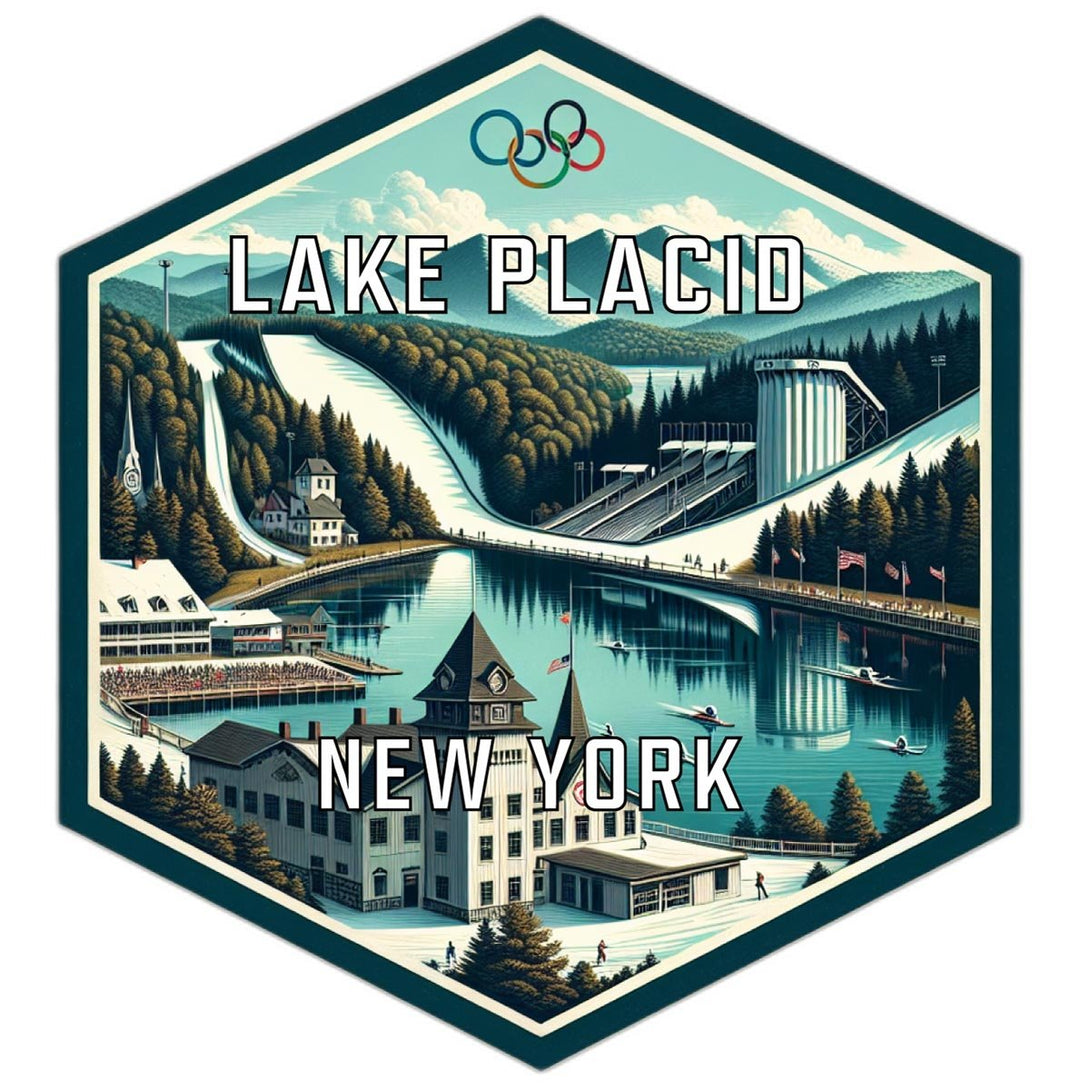 Lake Placid York Souvenir Travel Destination Die Cut Hexagon Fridge Magnet Image 1