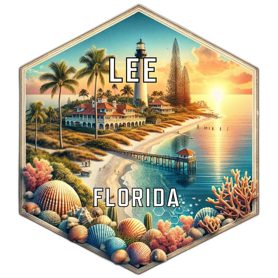 Lee Florida Souvenir Travel Destination Die Cut Hexagon Fridge Magnet Image 1