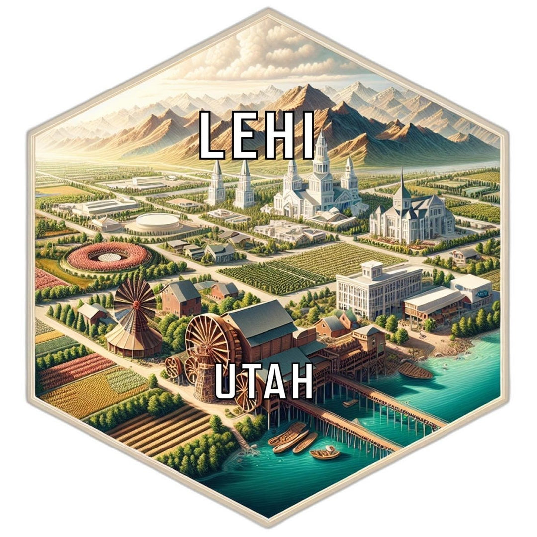 Lehi Utah Souvenir Travel Destination Die Cut Hexagon Fridge Magnet Image 1