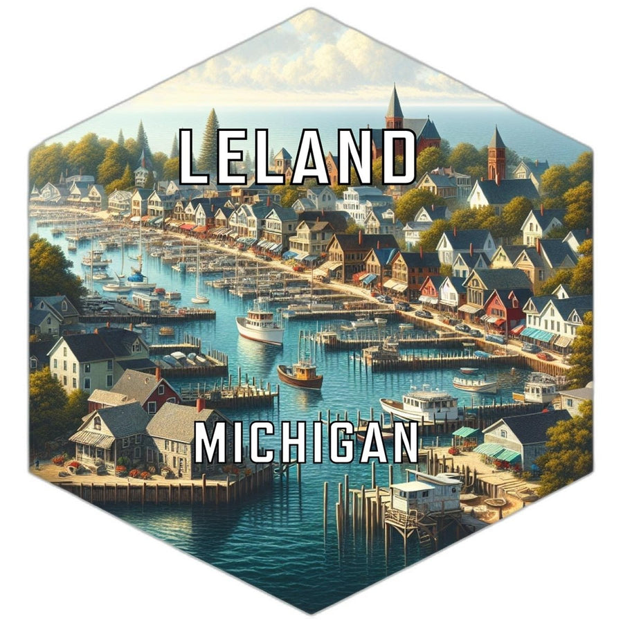 Leland Michigan Souvenir Travel Destination Die Cut Hexagon Fridge Magnet Image 1