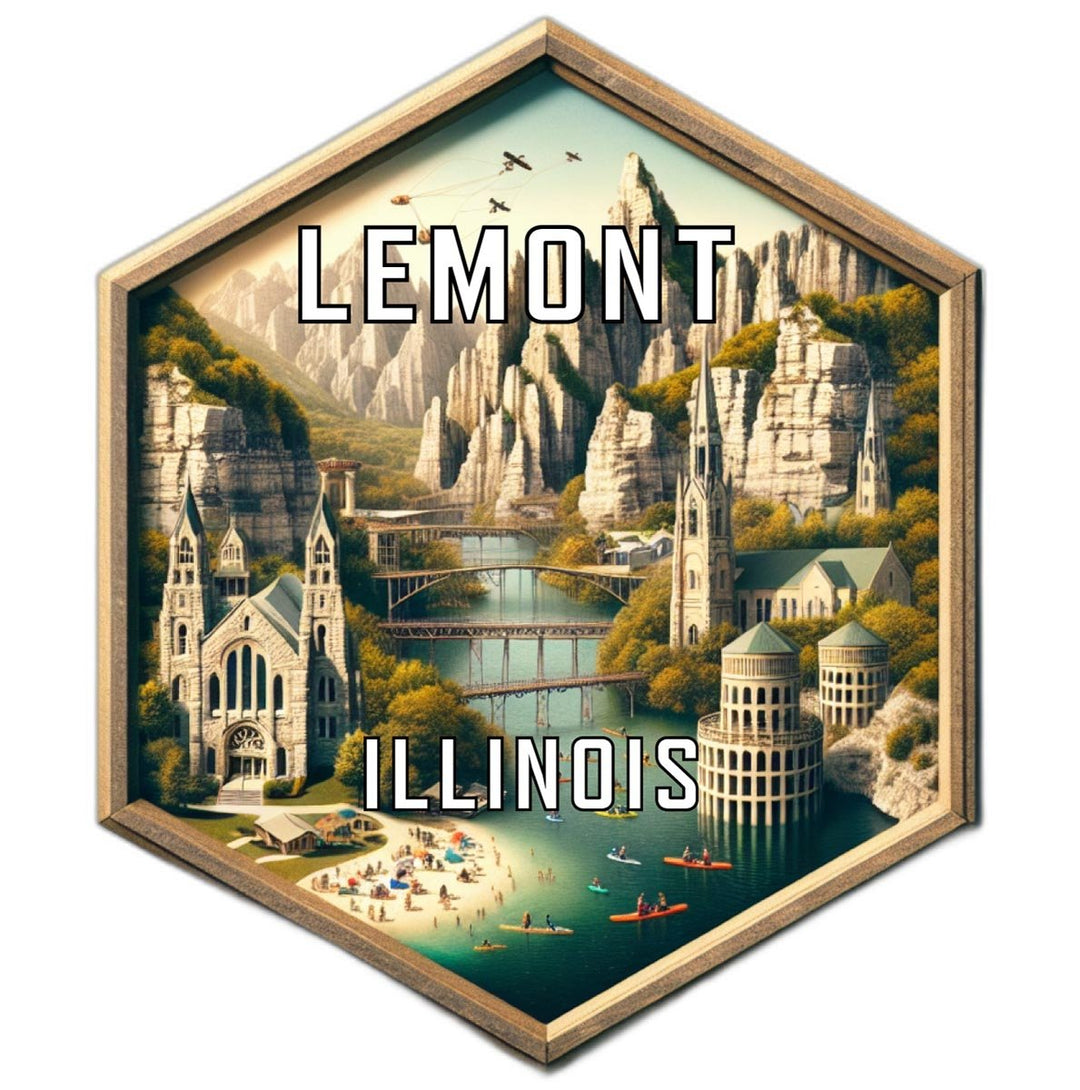 Lemont Illinois Souvenir Travel Destination Die Cut Hexagon Fridge Magnet Image 1