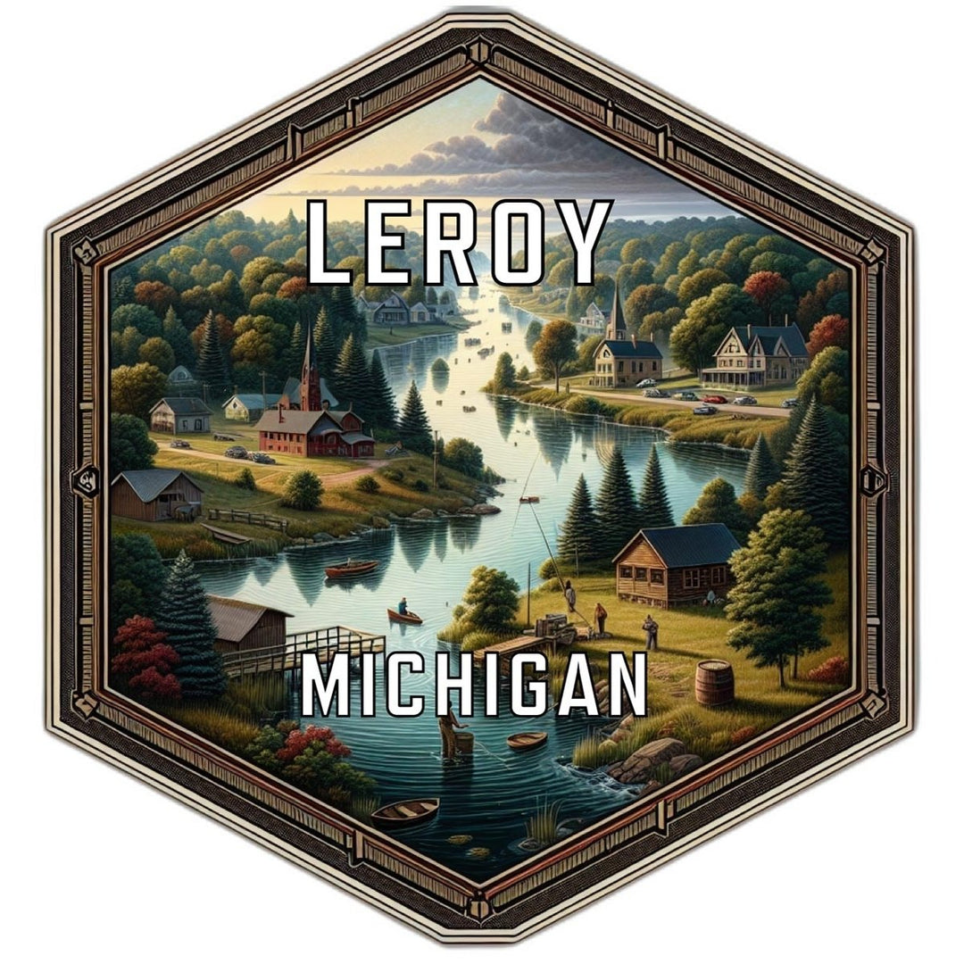 Leroy Michigan Souvenir Travel Destination Die Cut Hexagon Fridge Magnet Image 1